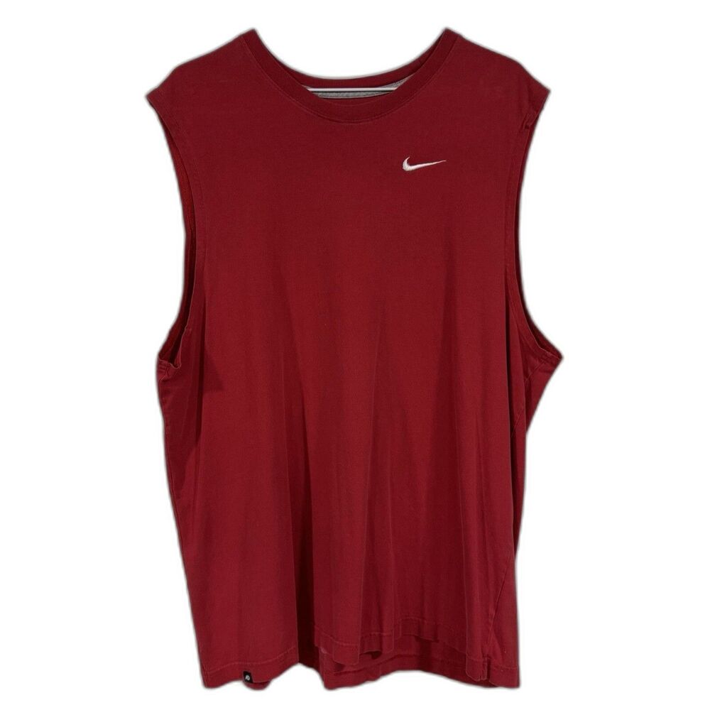 Nike Sleeveless Shirt Embroidered Check Swoosh Size XL Red Nike Athletic Dept